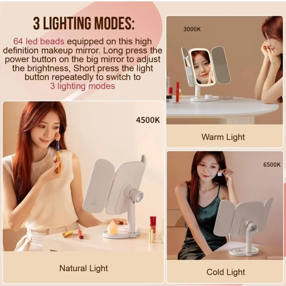 Folding Lighted Makeup Vanity Mirror/ Sunset Lamp, 1x 2X 3X Touch Control